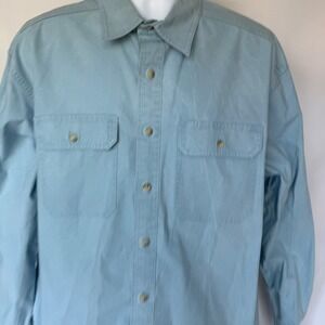 LL Bean Mens Sunwashed Canvas Traditional Fit Long Sleeve Work Shirt Blue L Tall
